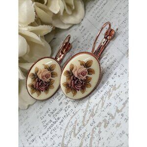 Rose gold Mauve Burgundy Mom Gift Boutique Wire Cameo Earrings Wedding Flower
